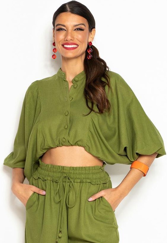 Imagem principal Camisa Cropped de Linho com Amarração Verde FARM FARM