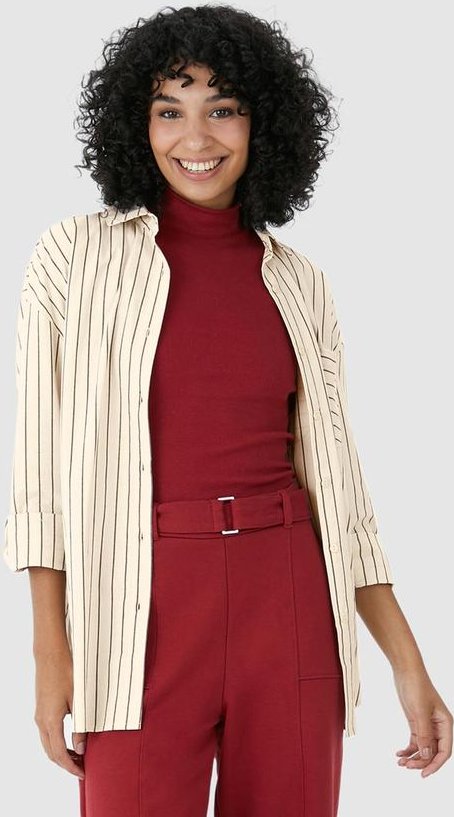 Imagem principal Camisa Feminina Ampla Listrada Marrom Malwee Malwee