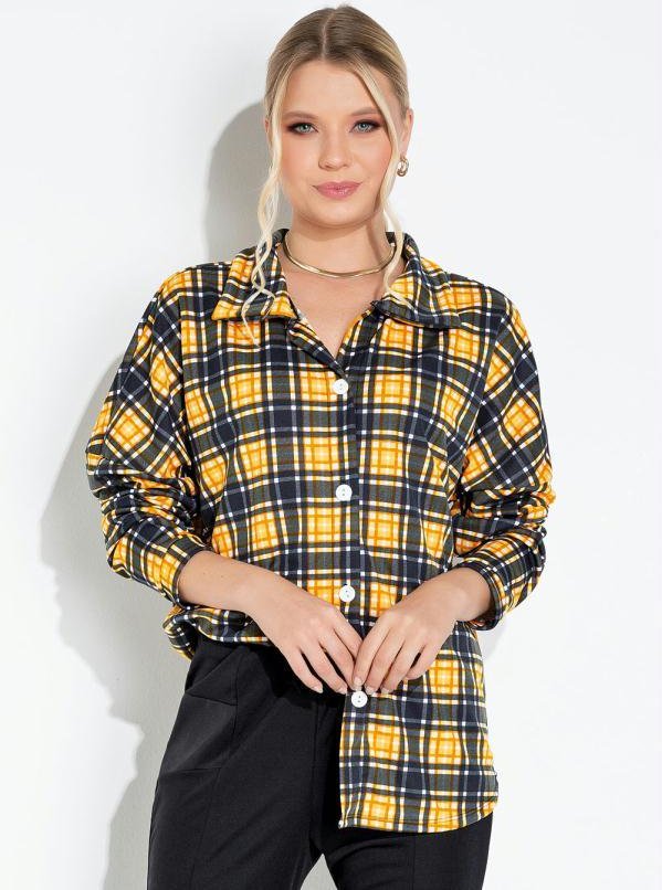 Imagem principal Camisa Xadrez Amarelo com Botões e Mangas Longas Moda Pop Moda Pop
