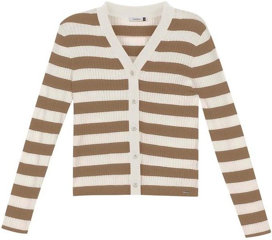 Cardigan Feminino Listrado Tricot Bege