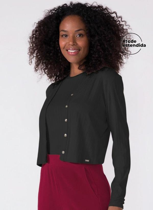 Imagem principal Conjunto Cardigan e Regata Canelado Preto Marialícia Marialícia