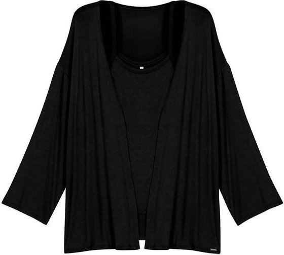 Imagem principal Conjunto Feminino Regata e Cardigan Leve Preto Marialícia Marialícia