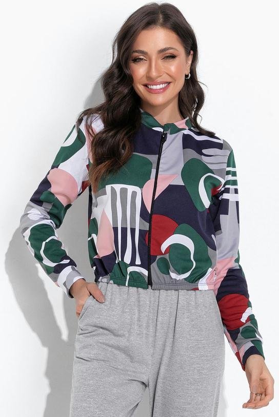 Imagem principal Casaco Geométrico Cinza com Fechamento em Zíper Moda Pop Moda Pop