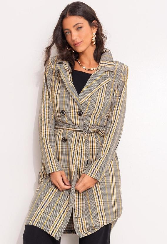 Sobretudo Xadrez Plaid Colorido em Alfaiataria