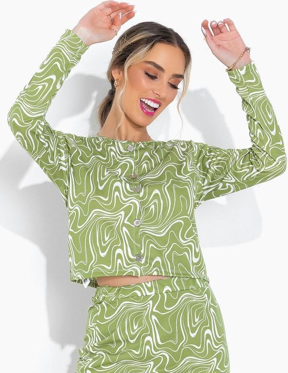 Imagem principal Blusa Efeito Líquido Verde com Botões Moda Pop Moda Pop