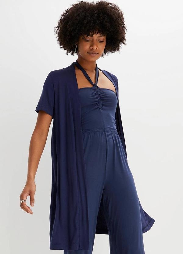 Cardigan Azul Marinho em Malha de Viscose