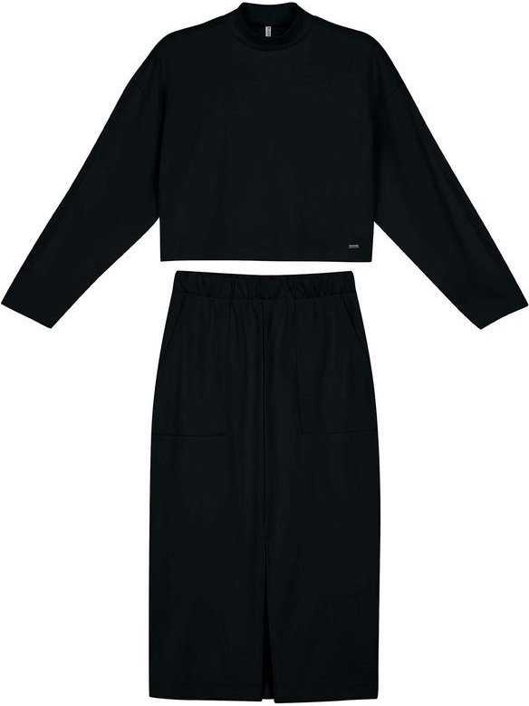 Conjunto Blusão e Saia Midi Moletom Preto