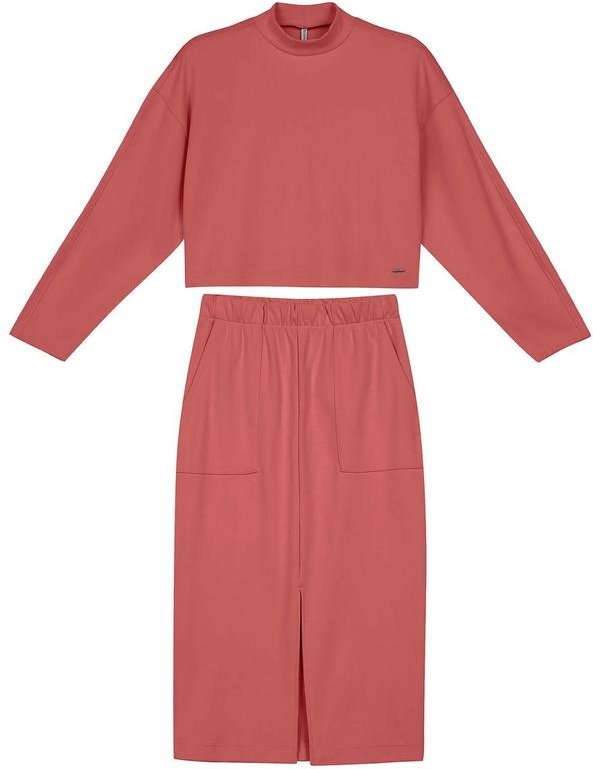 Conjunto Blusão e Saia Midi Moletom Rosa
