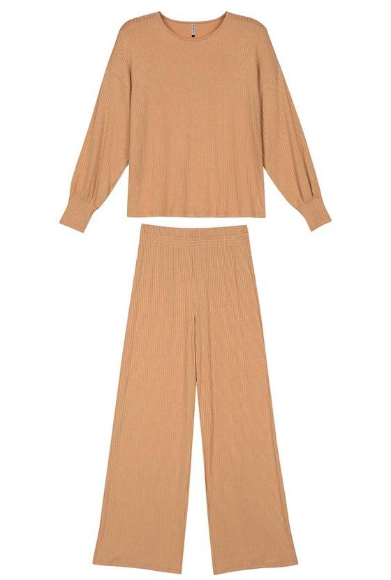 Imagem principal Conjunto Feminino Comfy Canelado Linho Laranja Marialícia Marialícia