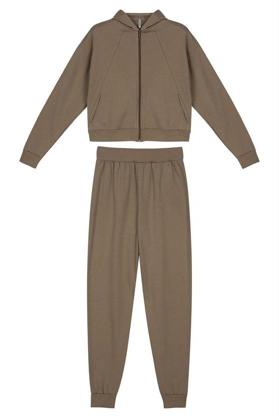 Conjunto Feminino Jaqueta e Calça Moletom Marrom