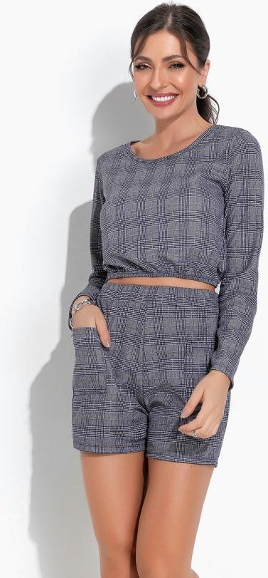 Imagem principal Conjunto Xadrez Marinho Cropped e Shorts Moda Pop Moda Pop