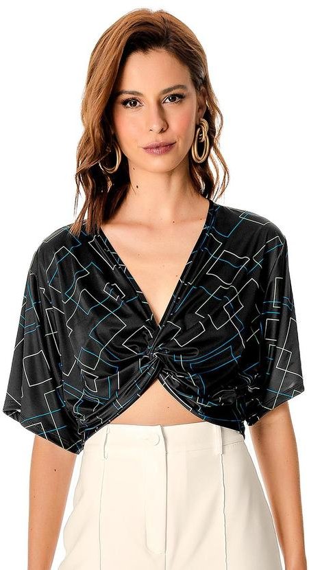 Imagem principal Blusa com Transpassado em Forma de Nó Preto Rovitex Rovitex