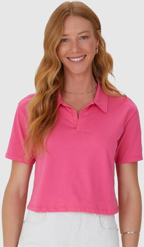 Blusa Cropped com Gola Esporte em Algodão Rosa