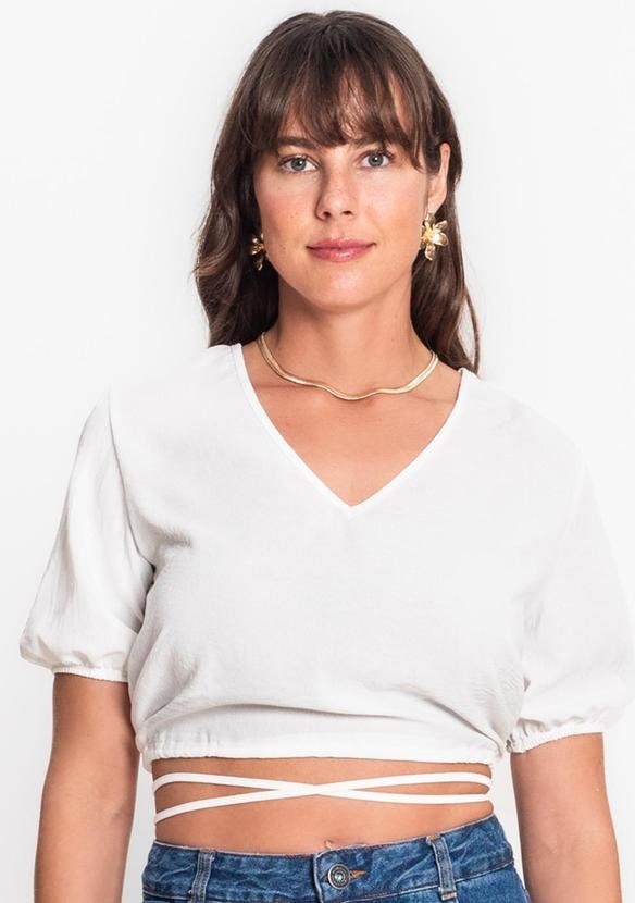 Imagem principal Blusa Cropped Feminina Decote V Bege Rovitex Rovitex
