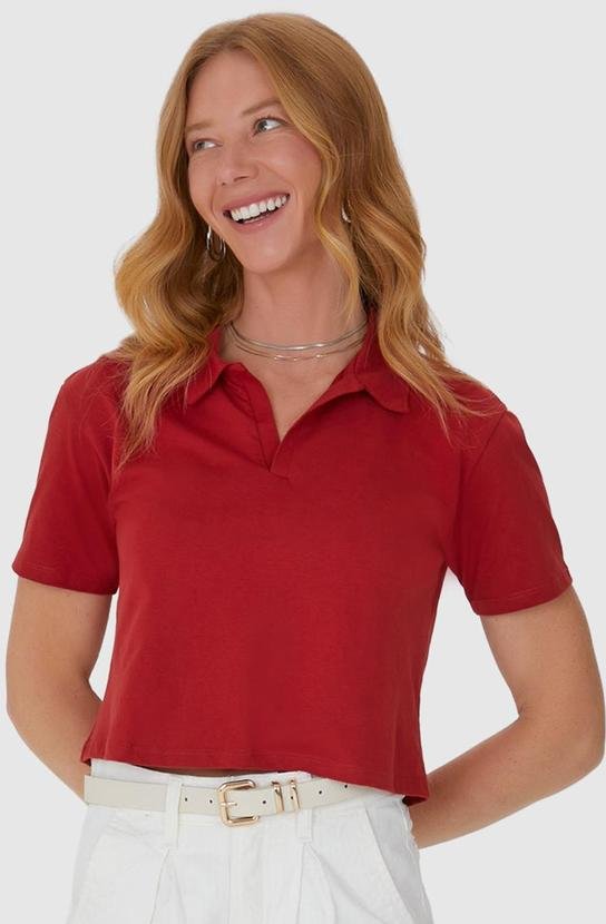 Blusa Cropped Gola Esporte em Algodão Vermelha