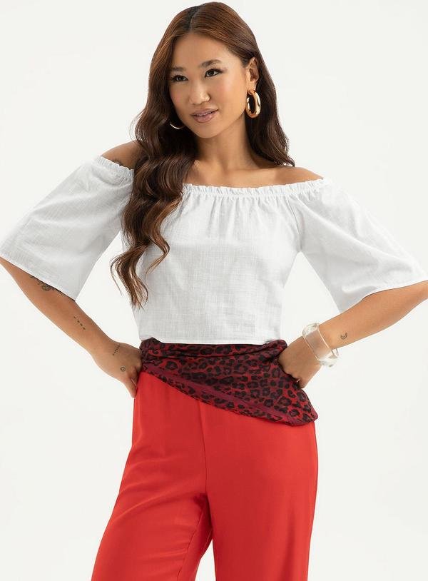 Blusa Cropped Ombro a Ombro em Algodão Branco