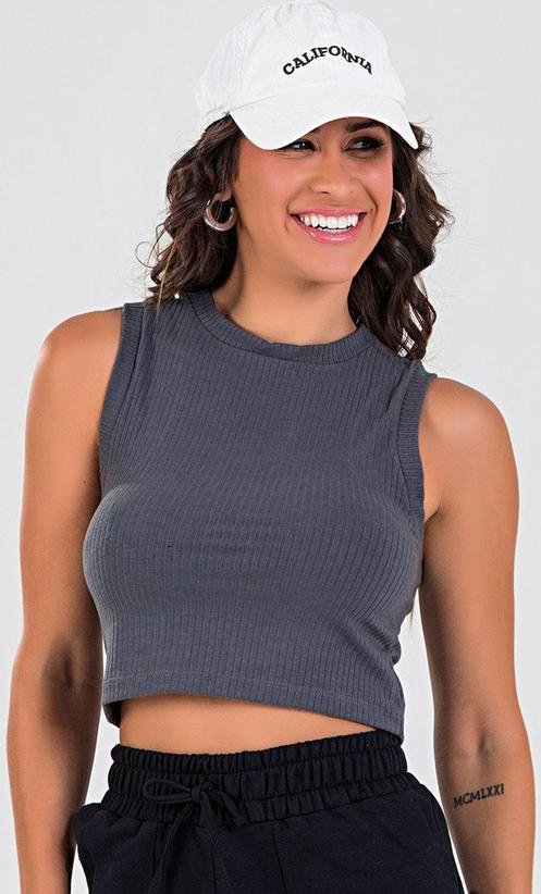 Imagem principal Blusa Cropped Regata Canelada Chumbo Meu Jeans Meu Jeans