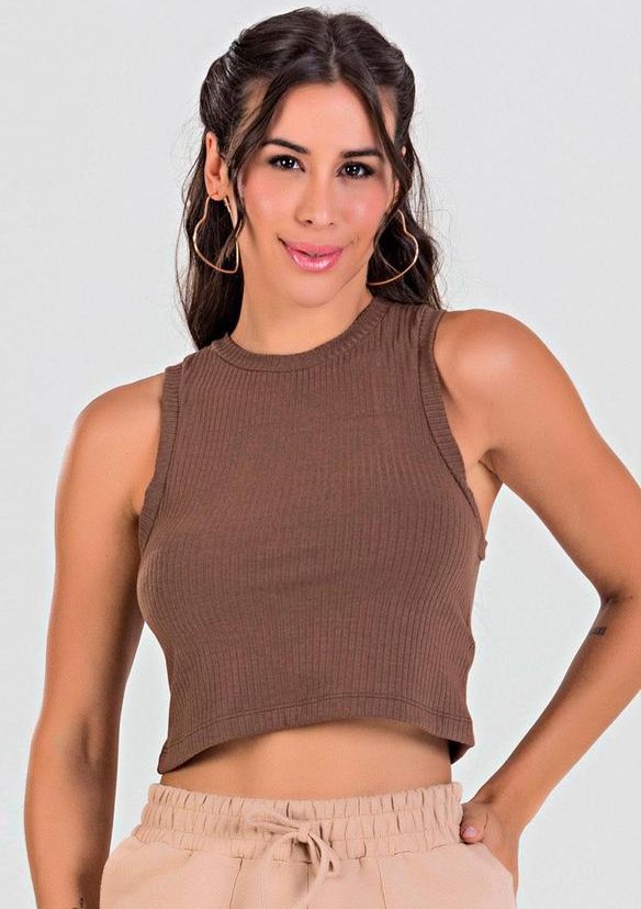 Imagem principal Blusa Cropped Regata Canelada Marrom Meu Jeans Meu Jeans