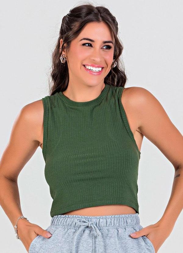 Imagem principal Blusa Cropped Regata Canelada Verde Militar Meu Jeans Meu Jeans