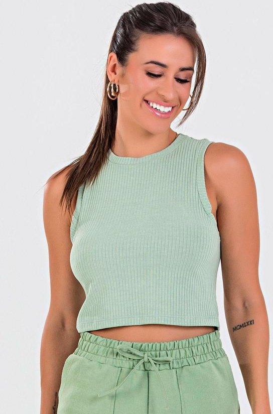 Imagem principal Blusa Cropped Regata Canelada Verde Pistache Meu Jeans Meu Jeans