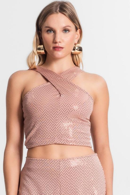 Blusa Cropped Transpassada Rose Gold