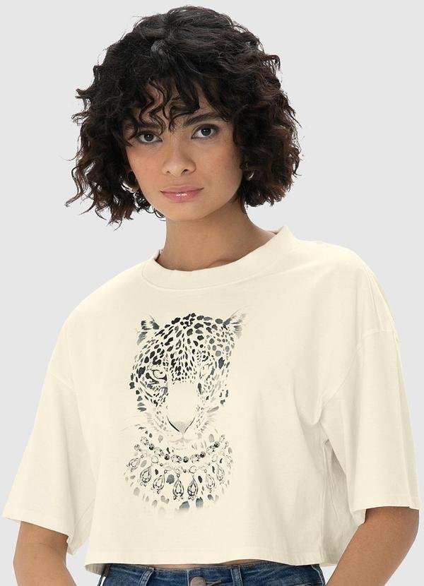 Camiseta Off White Feminina Cropped Onça