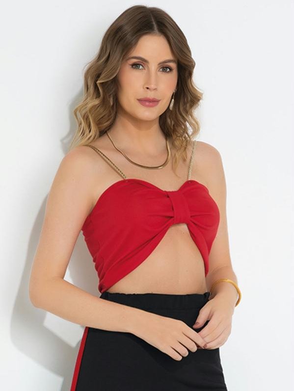 Imagem principal Cropped VermelhoCom Alça Trançada de Courino Moda Pop Moda Pop