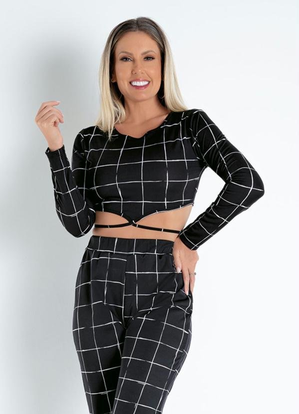 Imagem principal Cropped Xadrez Preta com Amarração Moda Pop Moda Pop
