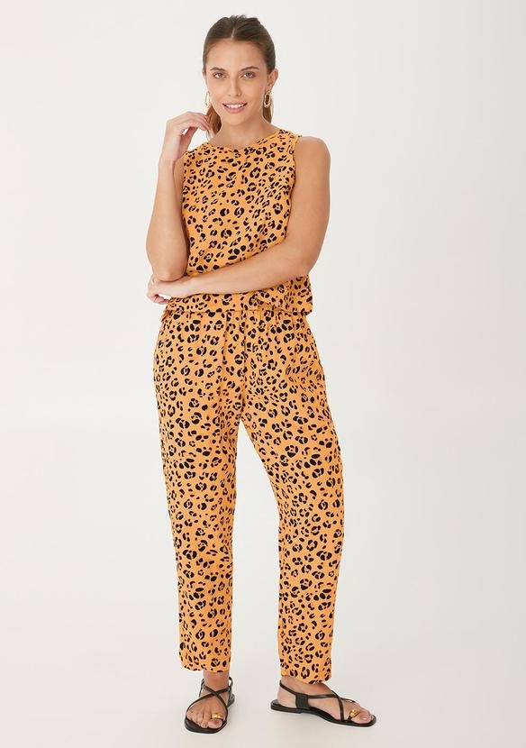 Regata Cropped Animal Print em Viscose Ocre