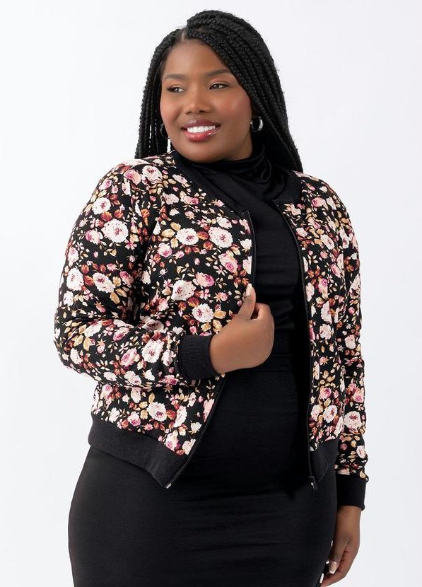 Jaqueta Bomber Preta e Floral