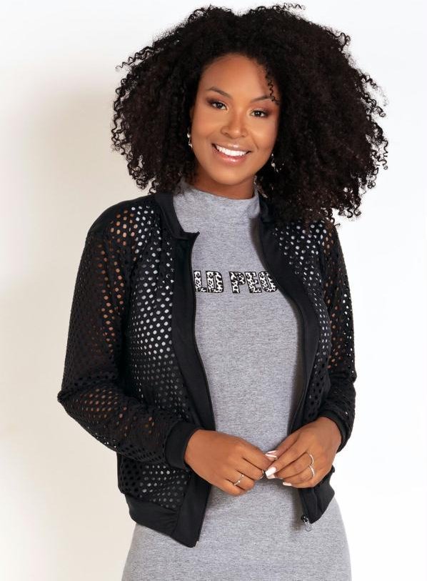 Imagem principal Jaqueta Bomber Preta em Malha Arrastão Moda Pop Moda Pop