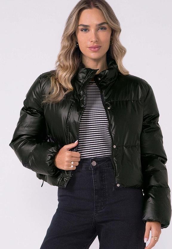 Jaqueta Feminina Puffer com Regulagem Preto