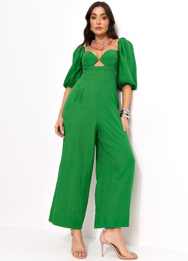 Macacão Mangas Pesponto Viscolinho Verde