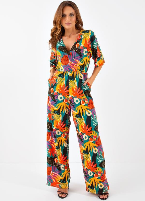 Macacão Tropical Colorido em Malha de Viscose