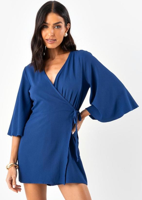 Macacão Azul em Crepe Plano Sarjado