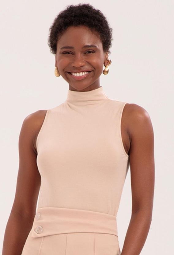 Imagem principal Blusa Básica com Gola Alta em Malha Bege Lunender Lunender