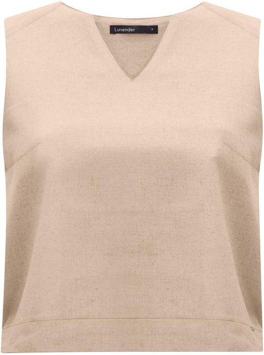 Blusa com Decote em V Plano e Elastano Bege