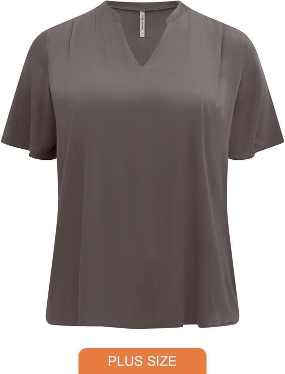 Blusa de Manga Curta com Gola Padre e Cinza