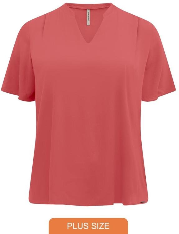 Blusa de Manga Curta com Gola Padre e Rosa