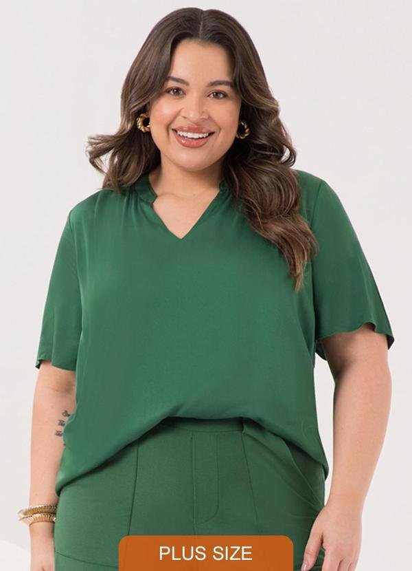 Blusa de Manga Curta com Gola Padre e Verde