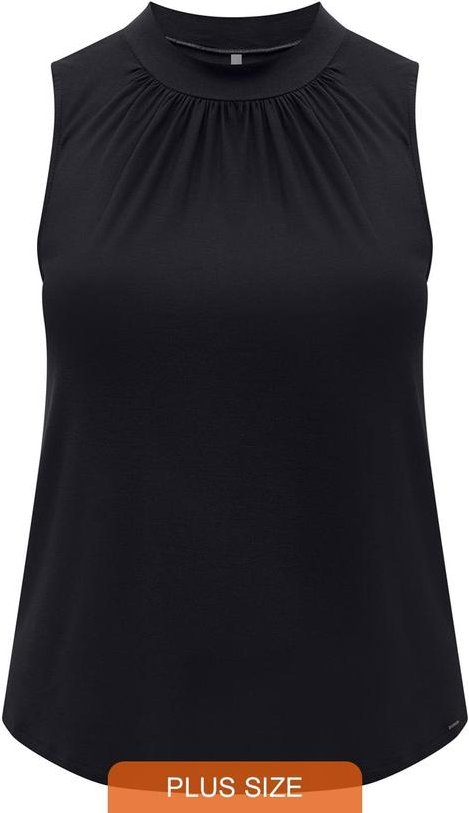 Blusa Plus Size com Gola Franzida Crepe Preto