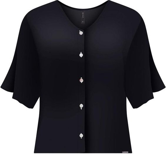 Camisa com Decote em V e Manga Curta Preto