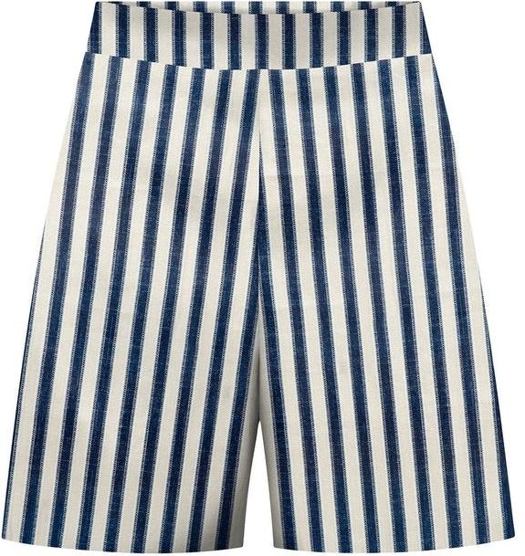 Shorts Listrado com Zíper em Tecido Azul