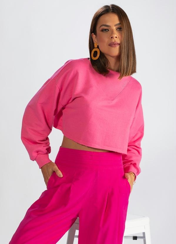 Blusão Cropped de Moletom Rosa