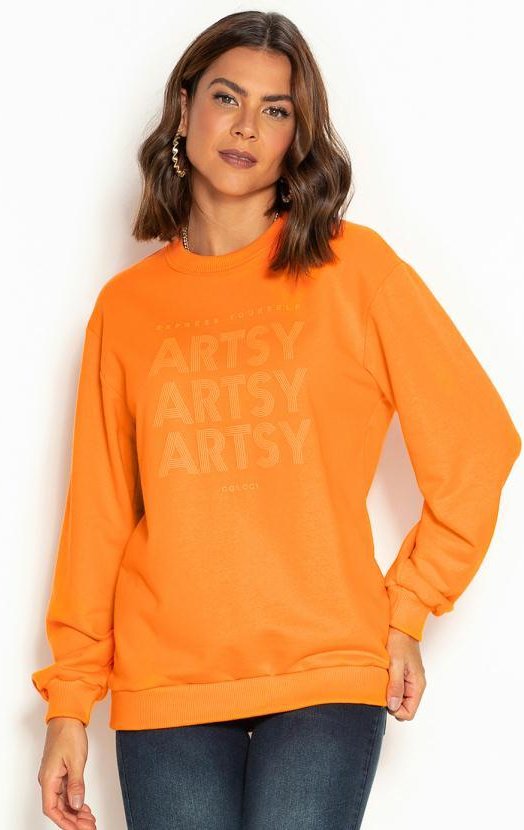 Blusão de Moletom Estampado Laranja