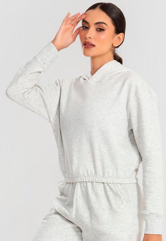 Cropped Moletom com Capuz Mescla Banana