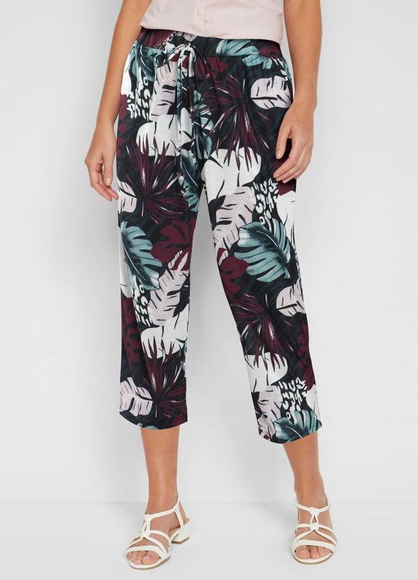 Calça com Bolso Folhagem Roxo