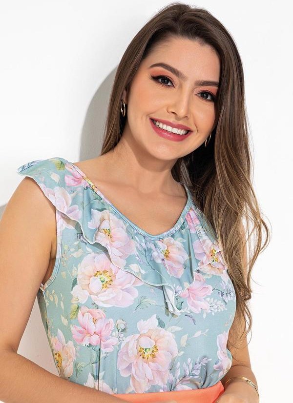 Imagem principal Blusa Floral Azul em Jersey Acetinado Rosalie Rosalie