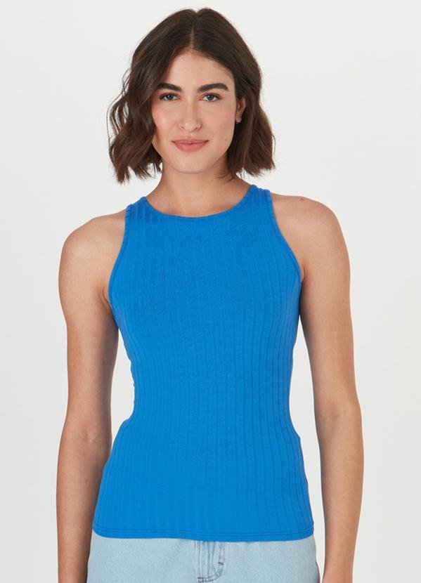 Blusa Regata Malha Canelada de Viscose Azul