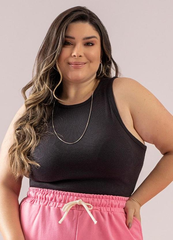 Imagem principal Regata Básica Cropped Ribaninha Preto JUST BASIC JUST BASIC